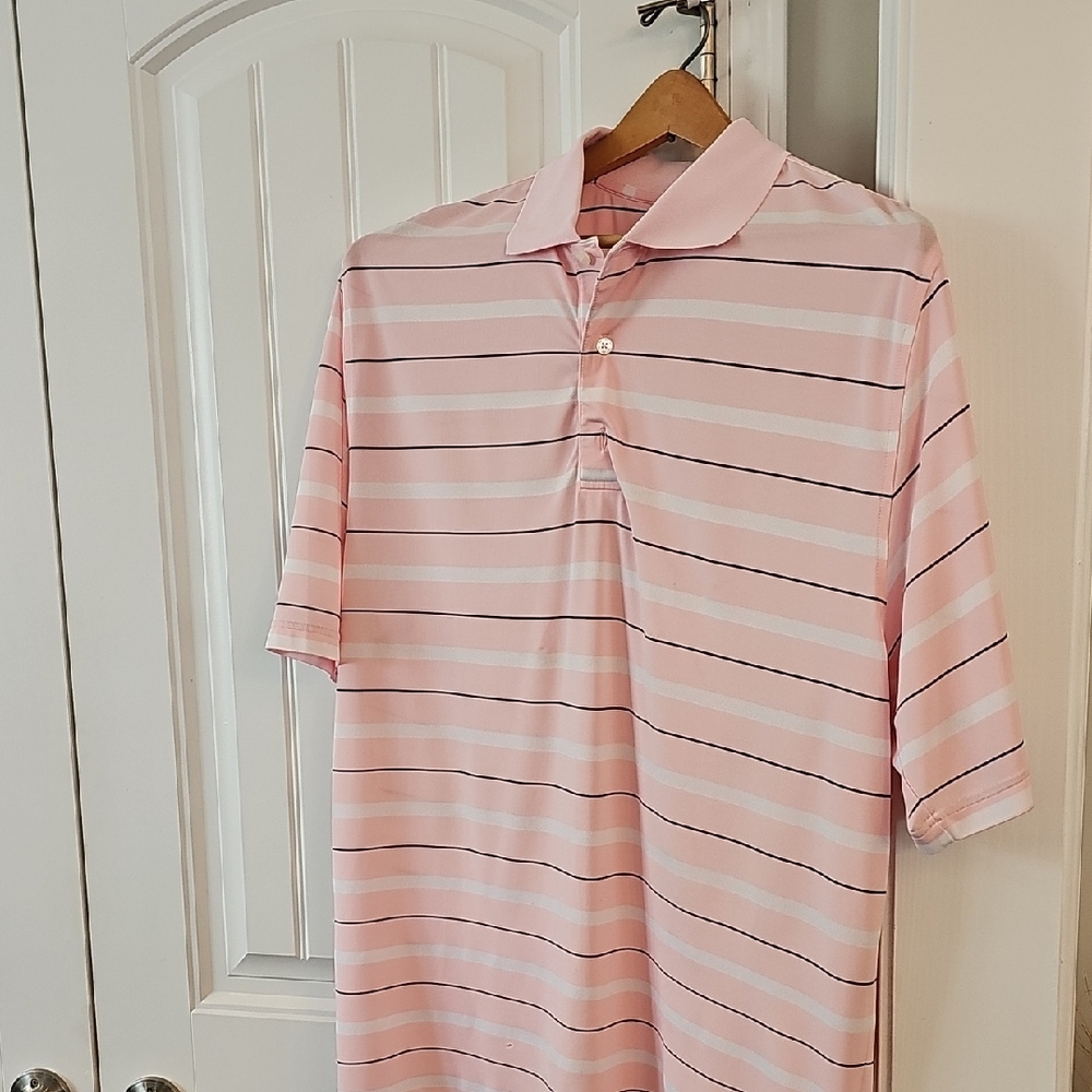 FootJoy Pink and White Striped Polo Shirt
